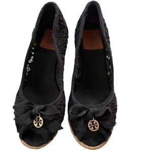 TORU BURCH BLACK JACKIE LACE WEDGE ESPADRILLE